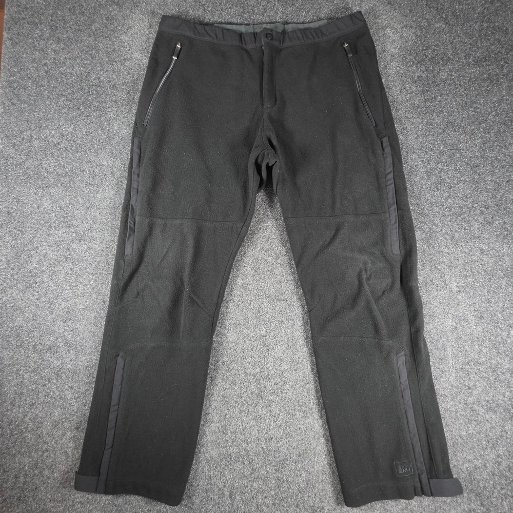 REI Fleece Pants Mens XL-30L Black Zipper Pockets Articulated Knee Outdoor